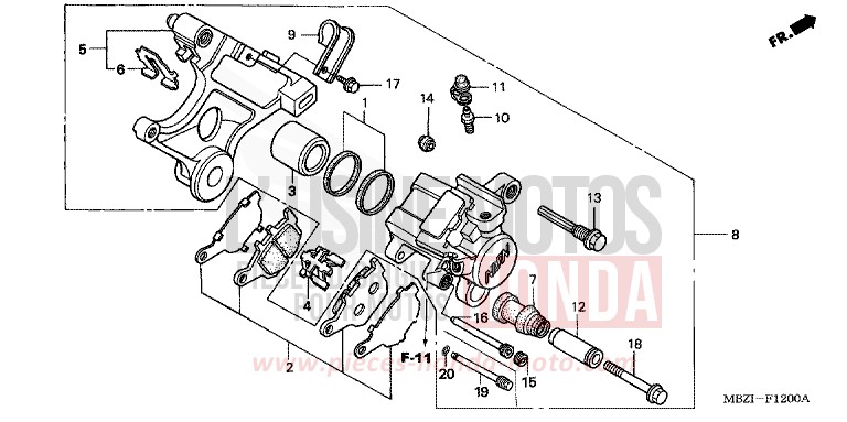 HINTERRAD-BREMSSATTEL von Hornet S FORCE SILVER METALLIC (NH411) von 2002